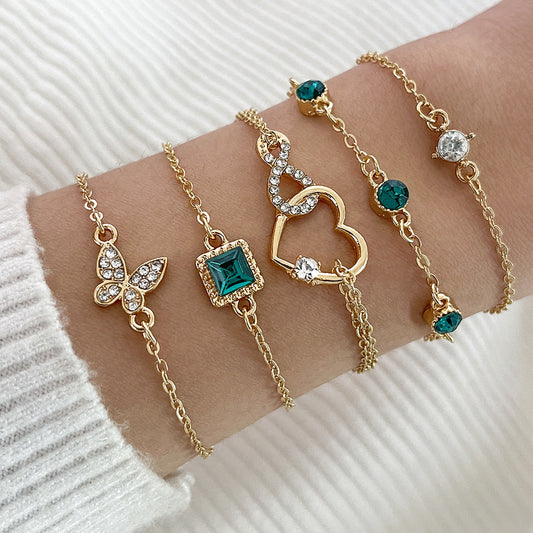 BoldlyBeautiful - Bohemian 5pc Green Crystal Bracelet Set