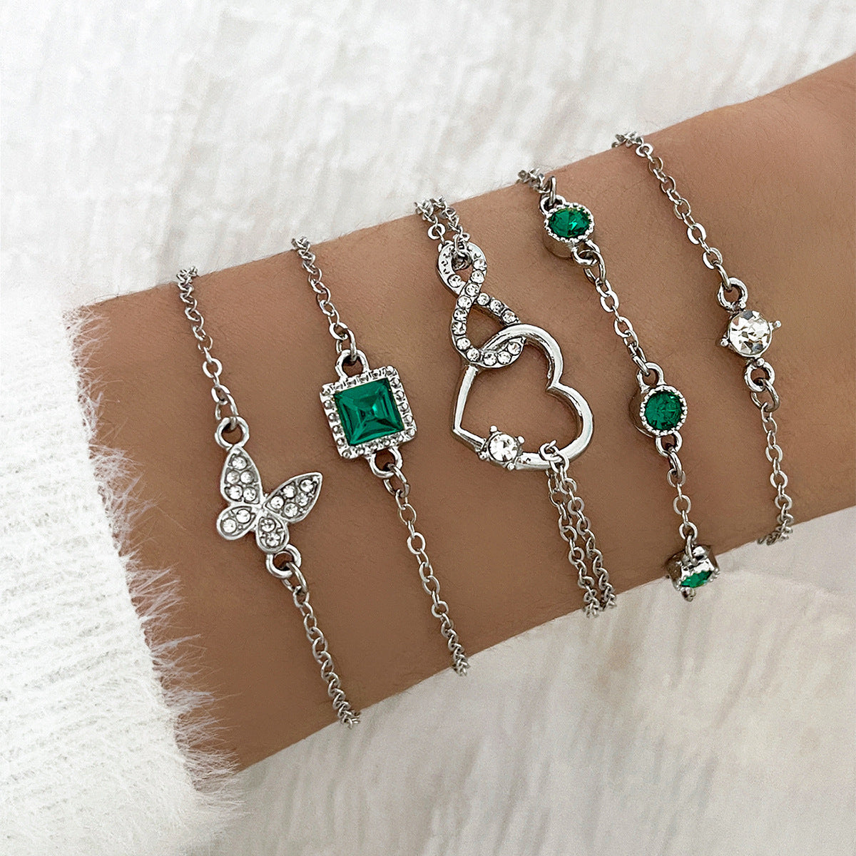 BoldlyBeautiful - Bohemian 5pc Green Crystal Bracelet Set