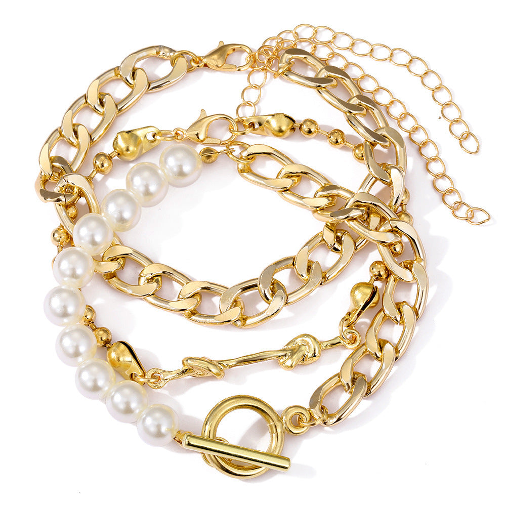 BoldlyBeautiful - Creative Heart Pearl Multi-layer Chain OT Bracelet Set