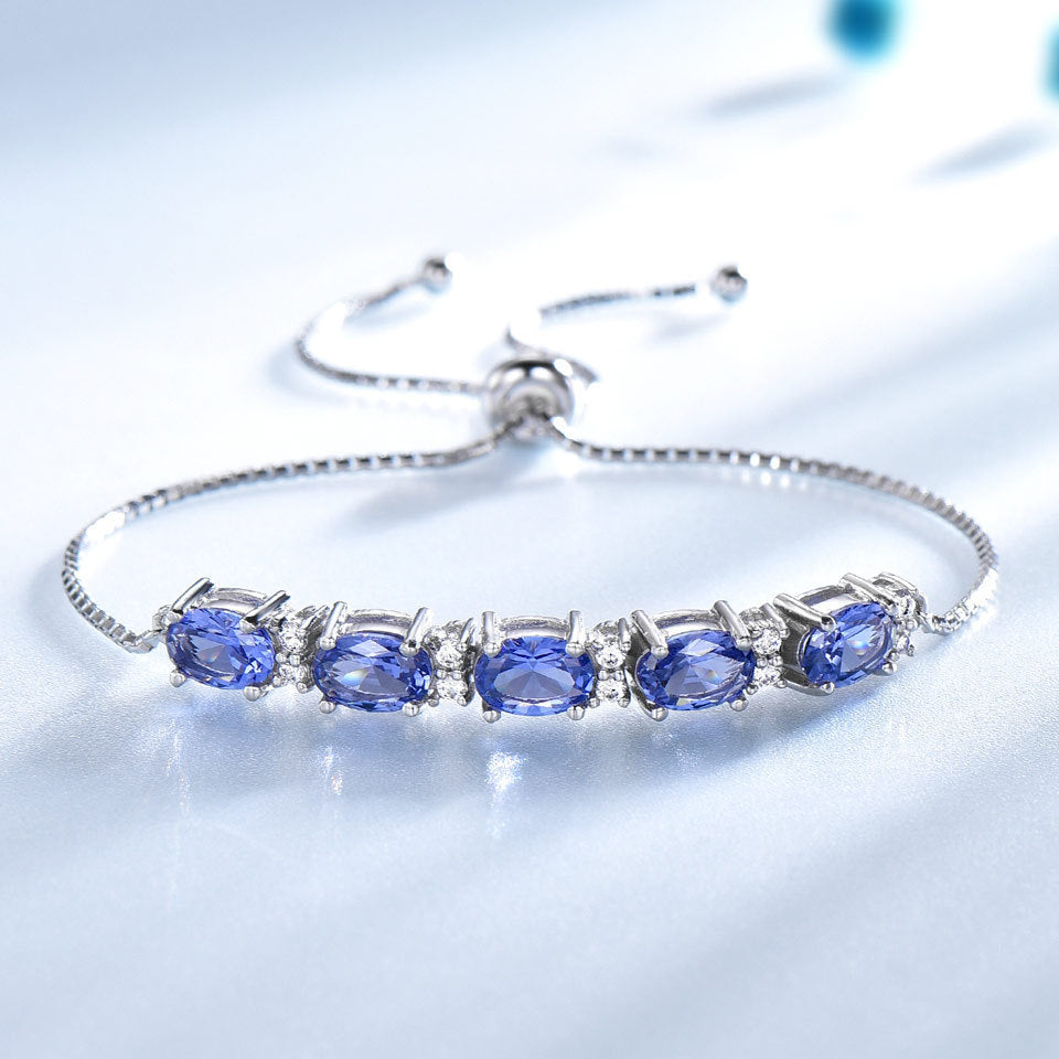 BoldlyBeautiful - Gemstone Blue Topaz Adjustable Chain Link Bracelet for Women