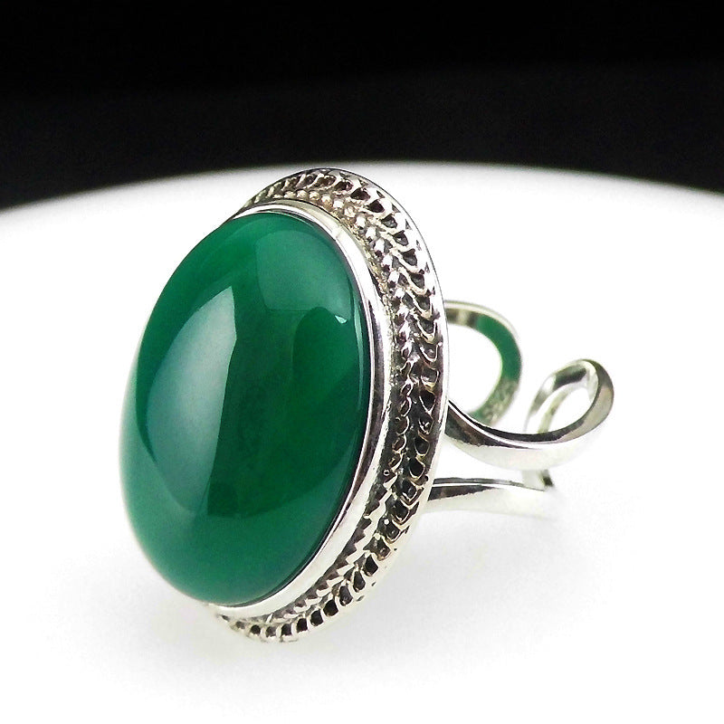 BoldlyBeautiful - Thai Silver Natural Green Chalcedony Ring in 925 Sterling Silver