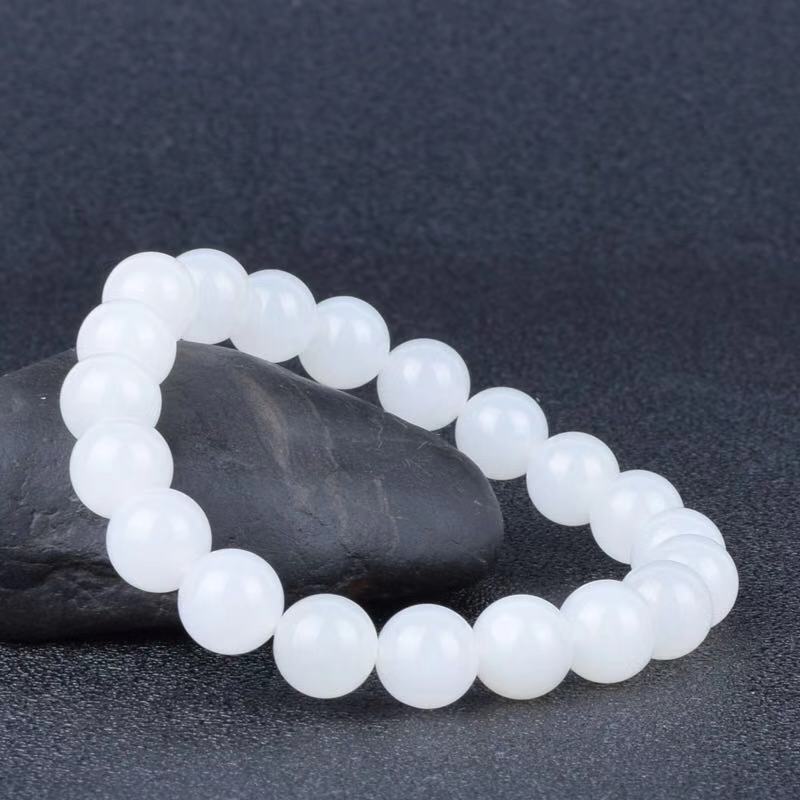 BoldlyBeautiful - Premium Hotan White Jade Goat Fat Round Bead Bracelet