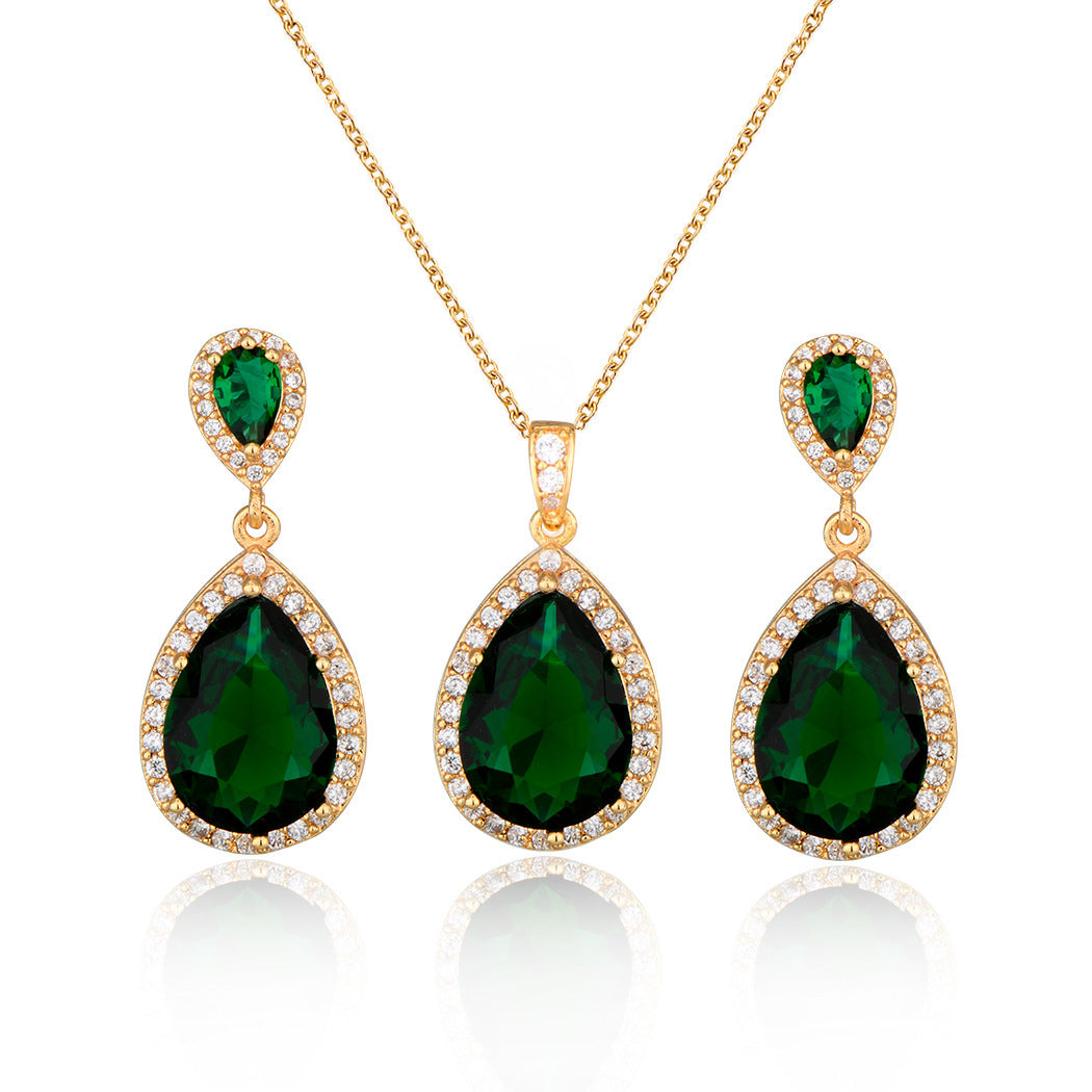 BoldlyBeautiful - Zircon Water Drops Necklace Eardrops Bridal Jewelry