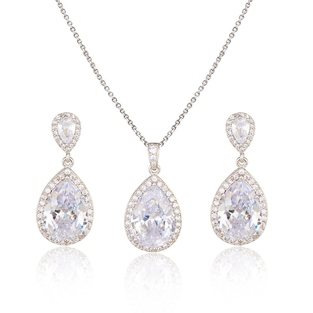 BoldlyBeautiful - Zircon Water Drops Necklace Eardrops Bridal Jewelry