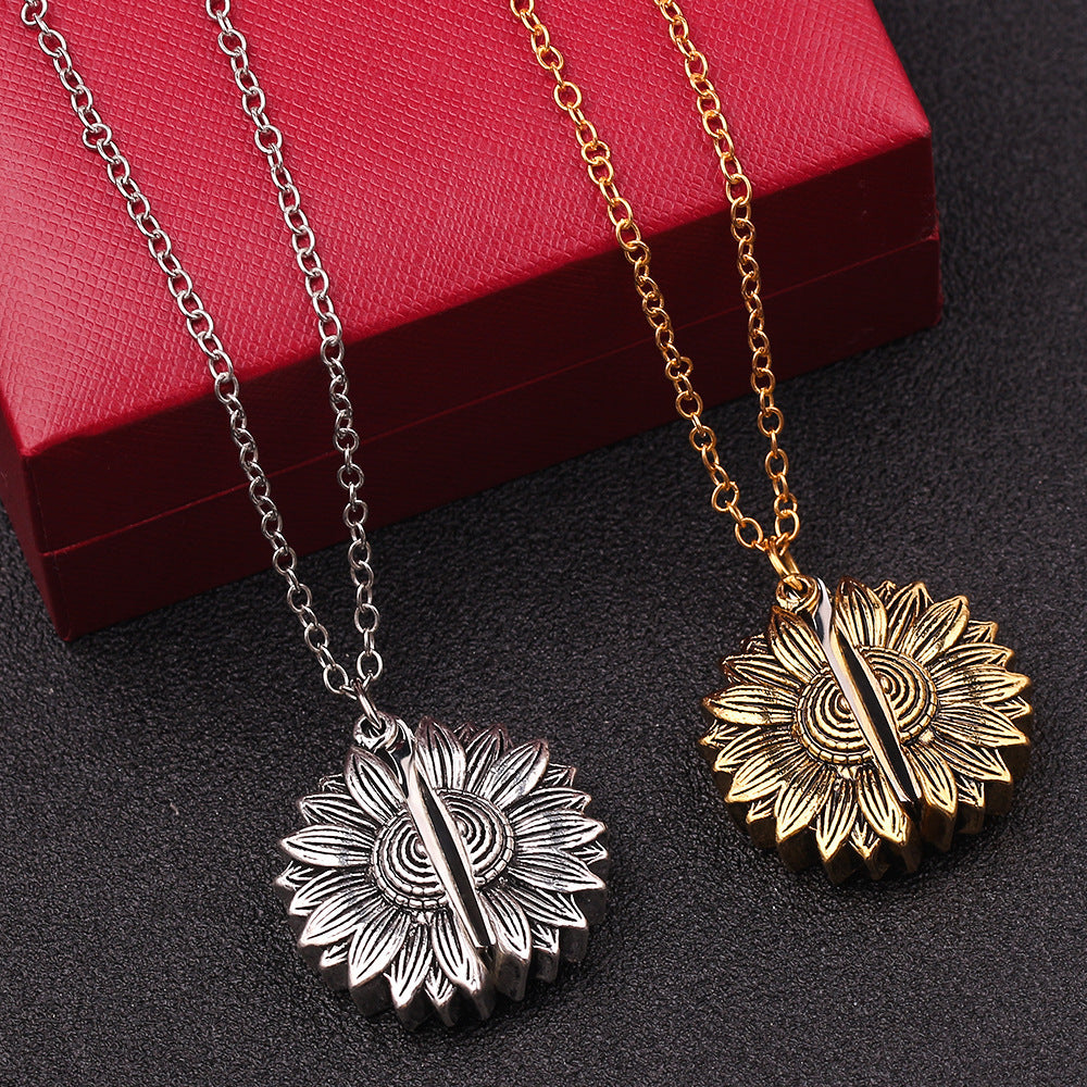 BoldlyBeautiful - Personalized Engraved Sun Flower Pendant Necklace