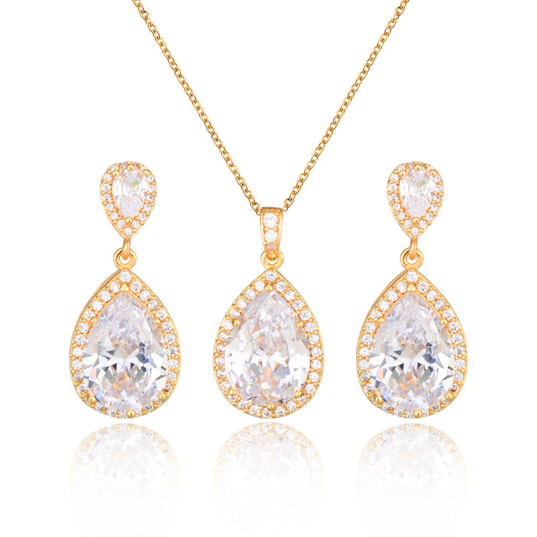 BoldlyBeautiful - Zircon Water Drops Necklace Eardrops Bridal Jewelry