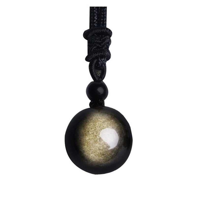 BoldlyBeautiful - Black Gold Natural Obsidian Stone Lucky Pendant Necklace