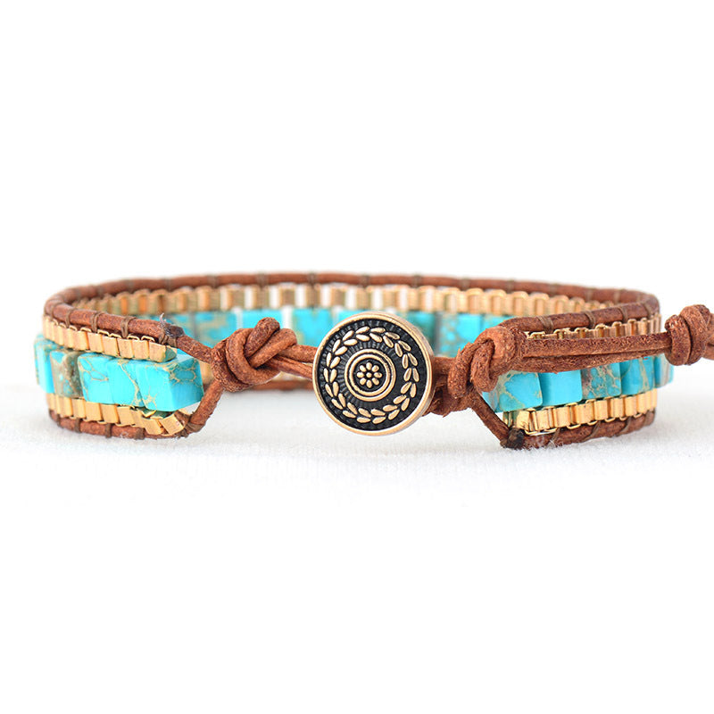 BoldlyBeautiful - Fashion Imperial Stone Hand-woven Leather Bracelet Jewelry