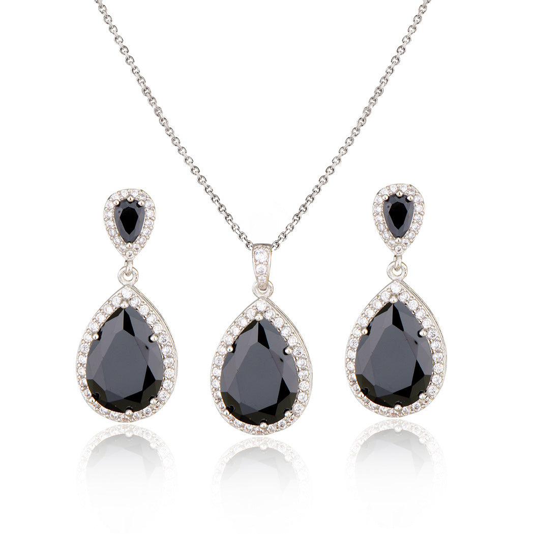 BoldlyBeautiful - Zircon Water Drops Necklace Eardrops Bridal Jewelry