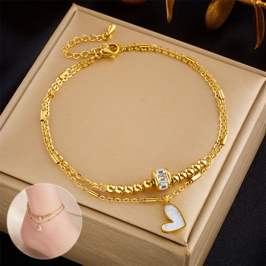 BoldlyBeautiful - Boho Classic Love Heart Ankle Chain Double Layer Bracelet Anklet Jewelry