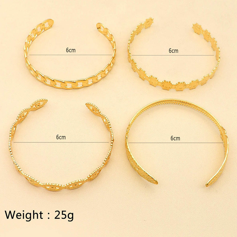 BoldlyBeautiful - Women's Flower Chain Leaf Eye Bracelet Set