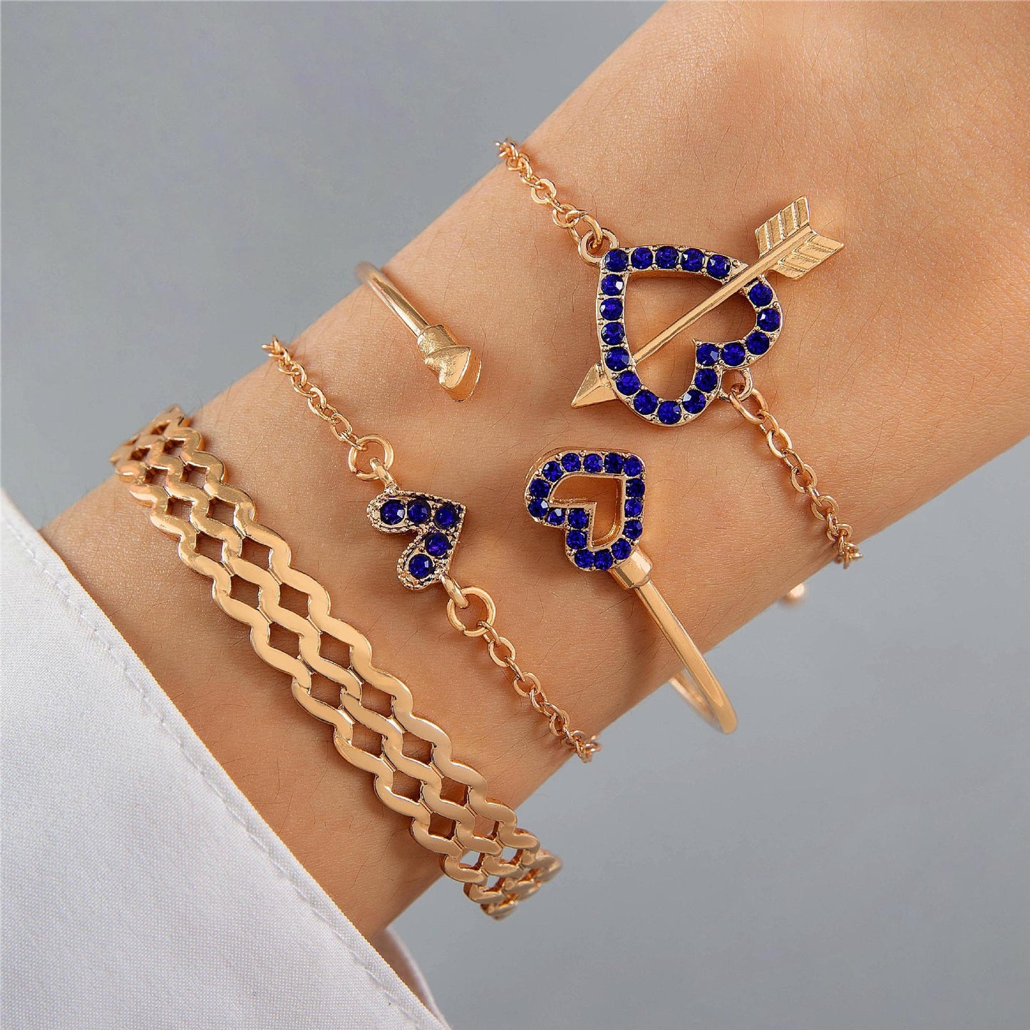 BoldlyBeautiful - Blue Flower Love Butterfly Bracelet Set Rhinestones Design Jewelry