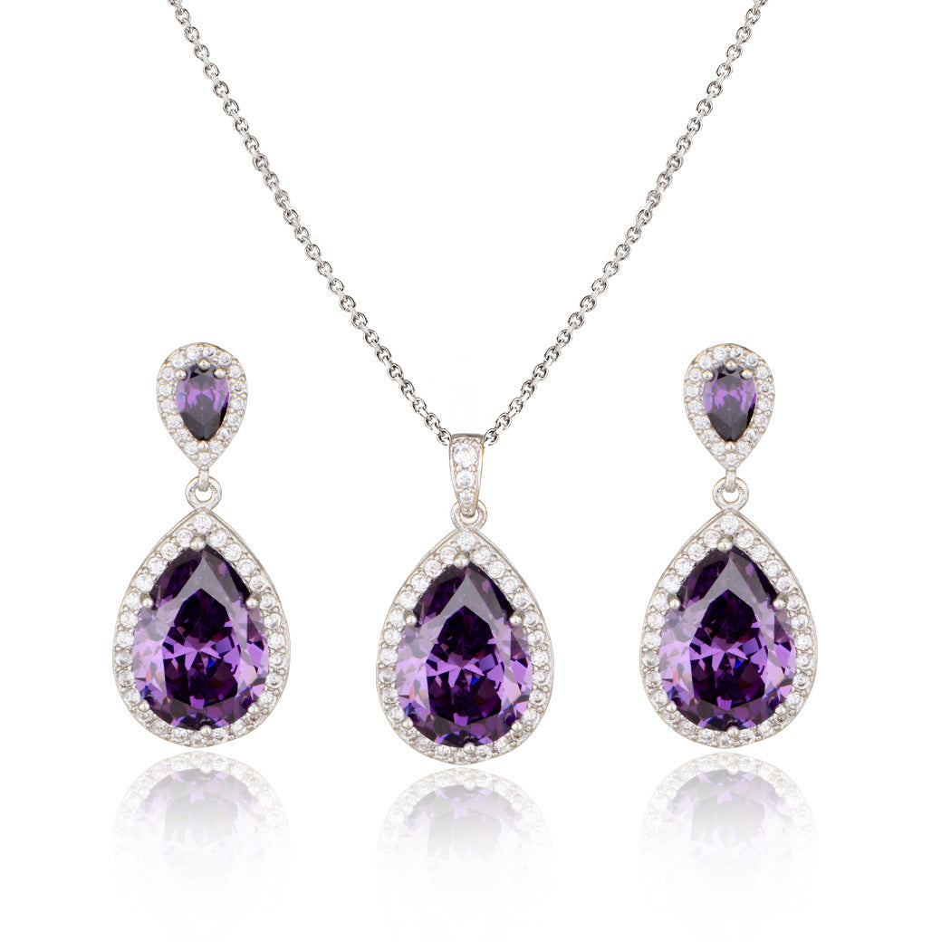 BoldlyBeautiful - Zircon Water Drops Necklace Eardrops Bridal Jewelry