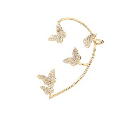 BoldlyBeautiful - Gold Metal Butterfly Ear Clips Sparkling Zircon Ear Cuff Jewelry