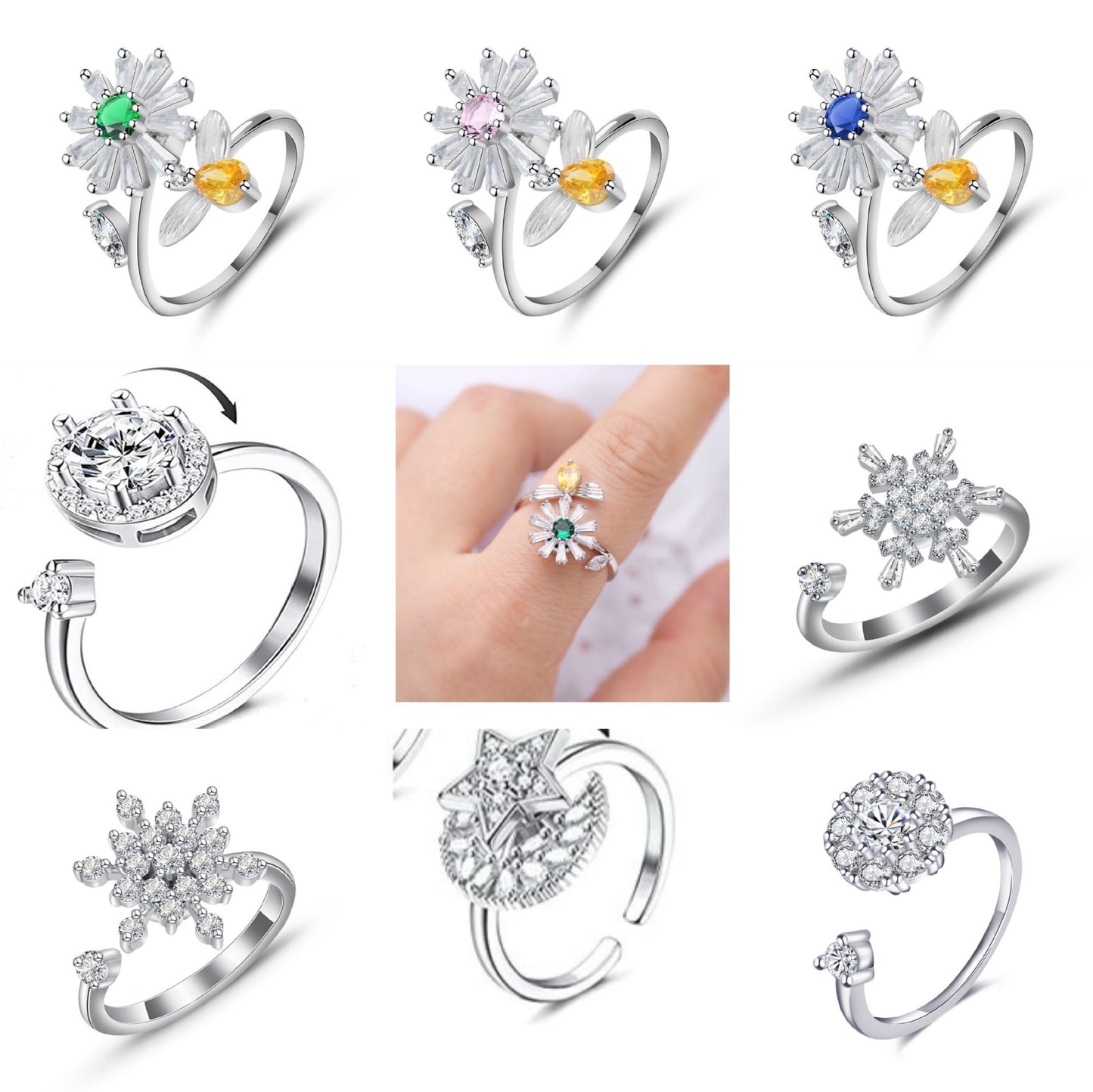 BoldlyBeautiful - Women Flower Bee Spinner Ring