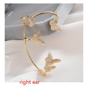 BoldlyBeautiful - Gold Metal Butterfly Ear Clips Sparkling Zircon Ear Cuff Jewelry