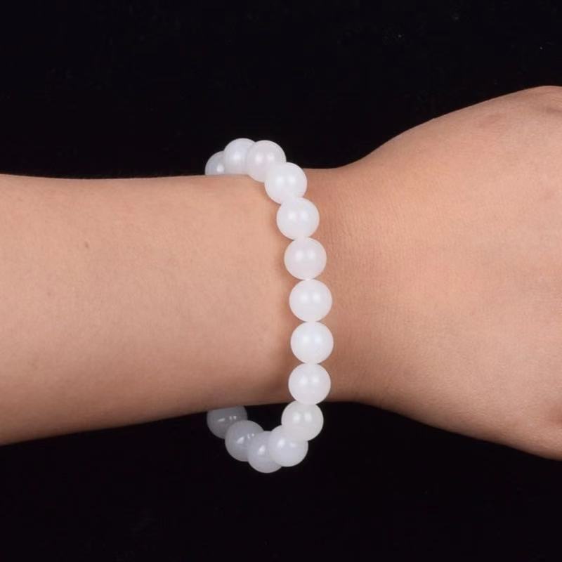 BoldlyBeautiful - Premium Hotan White Jade Goat Fat Round Bead Bracelet