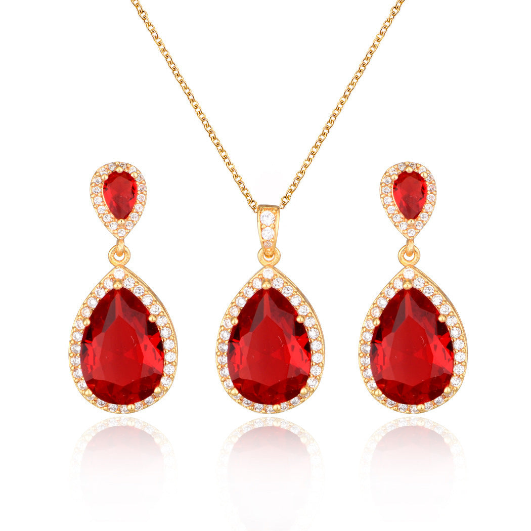 BoldlyBeautiful - Zircon Water Drops Necklace Eardrops Bridal Jewelry