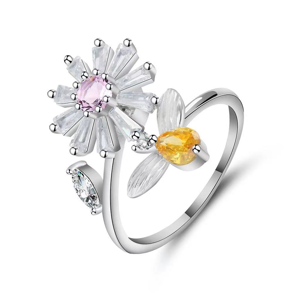 BoldlyBeautiful - Women Flower Bee Spinner Ring